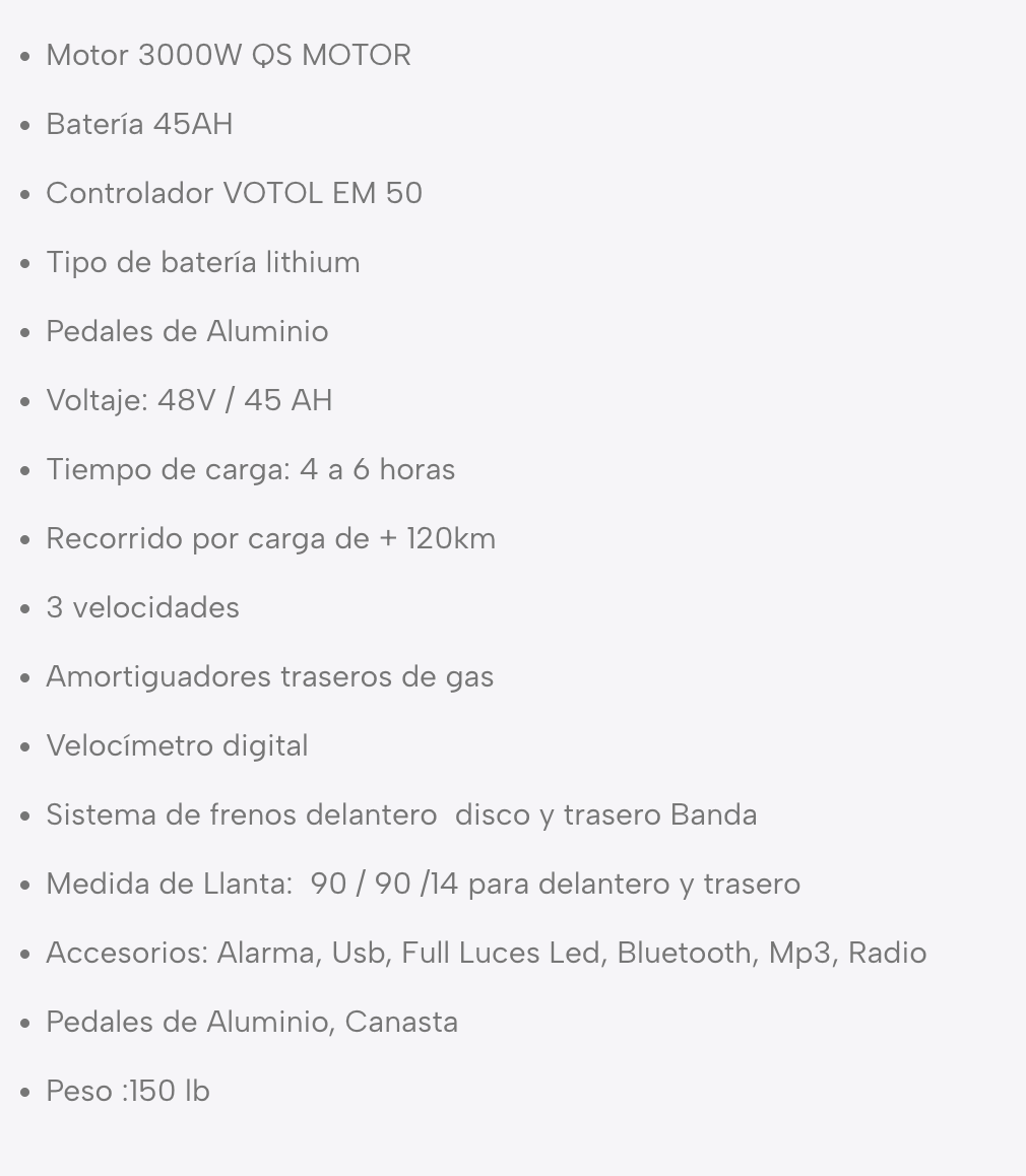 BICI MOTO MZ 3000W 45Ah Votol